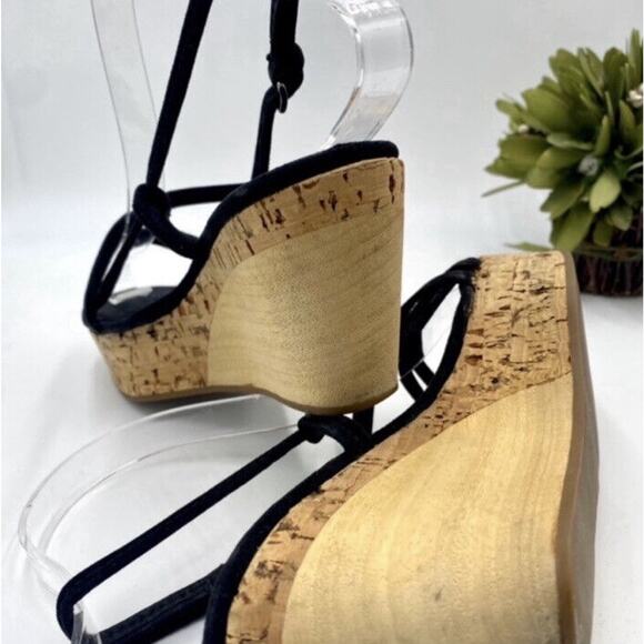 Jil Sander Designer Wood Cork Black Suede Ankle Strap Wedge Sandal Sz 36.5/6 - Picture 11 of 14